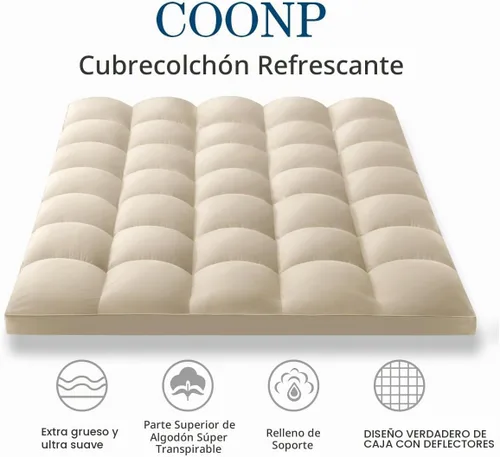 Vista 2 de COONP Cubrecolchón Queen extra grueso, funda de colchón de felpa refrescante con bolsillo profundo de 8-21 pulgadas (beige, Queen)