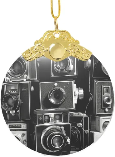 Vista 8 de Crystal Christmas Tree Ornaments Retro Cool Camera Collection Hanging Decoration with Gold Rope Christmas Round Glass Pendant Decor Xmas Tree