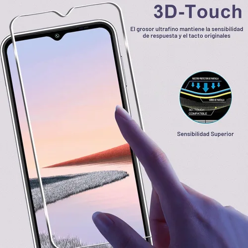 Vista 6 de Paquete de 3 + 3 protectores de pantalla para Galaxy A14 5G + protector de lente de cámara, dureza 9H, resistente a los arañazos, fácil instalación