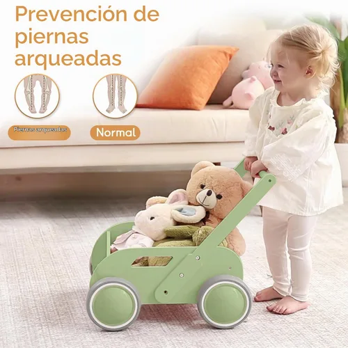 Vista 2 de HOMEKOL Andador de madera para bebés, verde