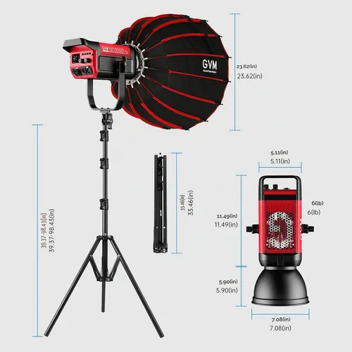 Vista 8 de GVM Kit de Iluminación de Video 300W Luces de Estudio Bicolor con Softbox de Montaje Bowens y Soporte CCT 2700K~6800K CRI 97+ Iluminación Continua