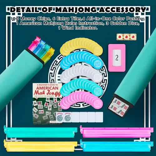 Vista 3 de American Mahjong Tile Set, 166 azulejos blancos con bolsa