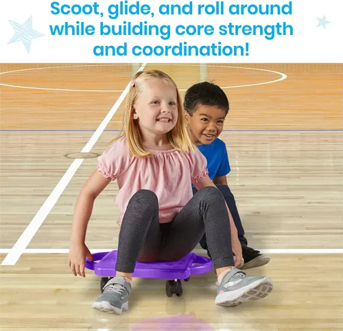 Vista 5 de hand2mind Tabla de Scooter Azul de Interior con Asas, Scooter de Piso para Sentarse, Actividades de Gimnasio para Niños, Juegos de Recreo