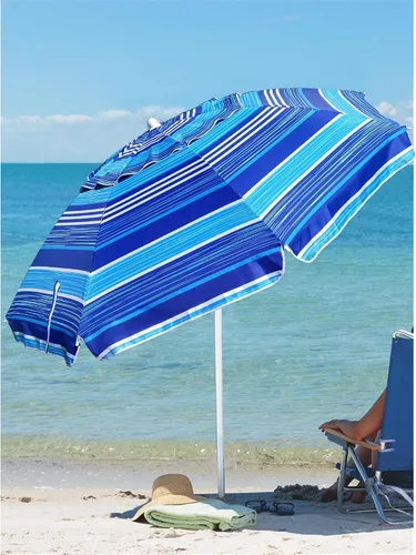 Vista 4 de AMMSUN Sombrilla de playa resistente de 6.5 pies para arena con inclinación y ventilación de aire, refugio solar, protección UV 50+, sombrillas