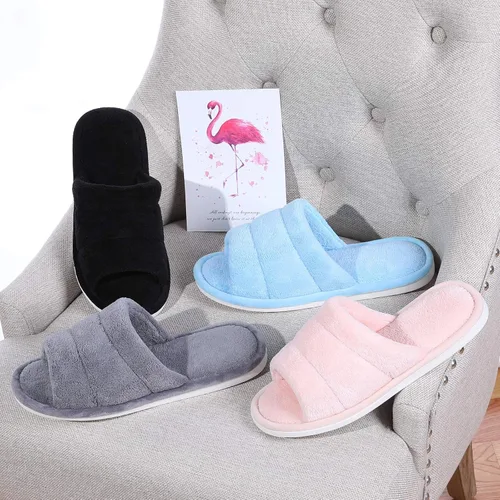 Vista 6 de shevalues Pantuflas de tela de rizo con punta abierta para mujer espuma viscoelástica para casa