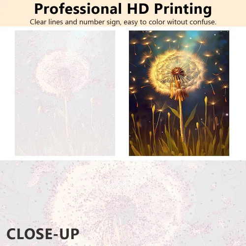 Vista 2 de TUMOVO Pintura por números para adultos, pintura de diente de león por números, campo de semillas de diente de león para adultos kits de pintura por