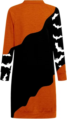 Vista 4 de Vestido sexy con hombros descubiertos para mujer estampado de calabaza tiras cruzadas con bloques de color vestido corto con estampado de calabaza