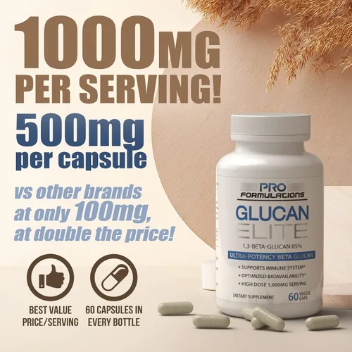 Vista 2 de Glucan Elite – 85% Beta 1,3D Glucano 500mg – 60 vcaps – Beta Glucano de ultra potencia – Máxima biodisponibilidad con BGF-Inmune – Apoyo al sistema