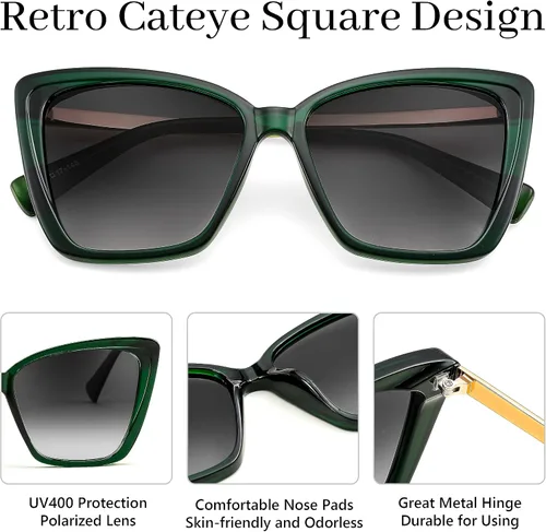 Vista 4 de FEISEDY Gafas de sol polarizadas de moda para mujer, gafas de sol cuadradas retro para mujer con ojo de gato B4134