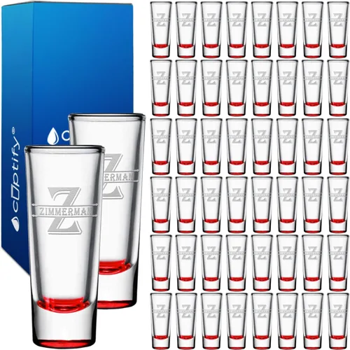 Vista 48 de Vaso de chupito personalizado con fondo negro personalizado de 2 oz, vasos de chupito cordiales con inicial y nombre en script dividido