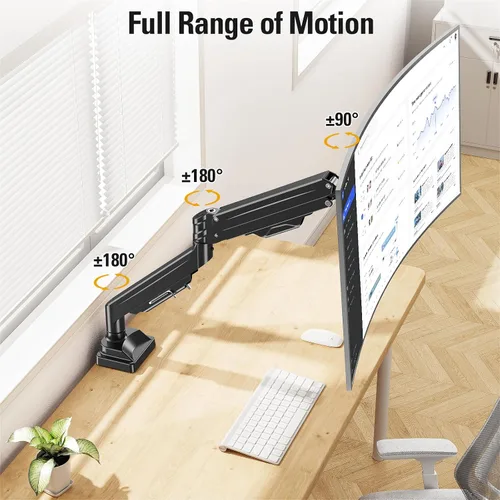 Vista 5 de Brazo de monitor único resistente para pantalla ultraancha de 13-42 pulgadas, soporte de monitor ajustable con giro de rotación de inclinación