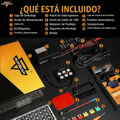 Vista 7 de Auxbeam Panel de interruptor de 6 bandas BC60 Sistema de relé de control de circuito universal, interruptor LED regulable automático, panel