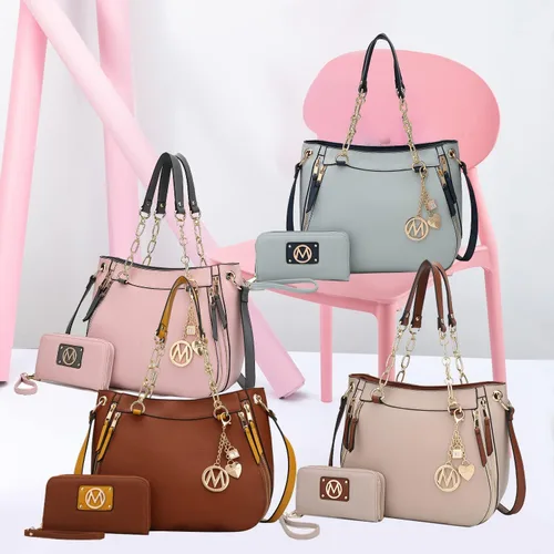 Vista 7 de MKF Collection Bolso de mano con cartera de muñeca, bolso cruzado de cuero vegano para mujer, L