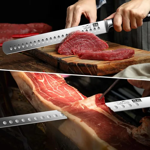 Vista 7 de SHAN ZU Cuchillo de corte de pechuga de 12 pulgadas, cuchillo profesional alemán de acero inoxidable 1.4116, mango de madera ergonómico y diseño