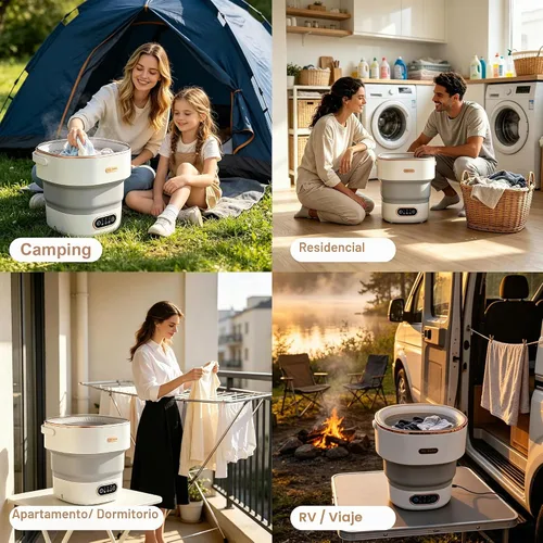 Vista 7 de Lavadora portátil de 20 litros, mini lavadora plegable y secadora giratoria con 3 modos, pequeña lavadora para RV, camping, dormitorio, apartamento