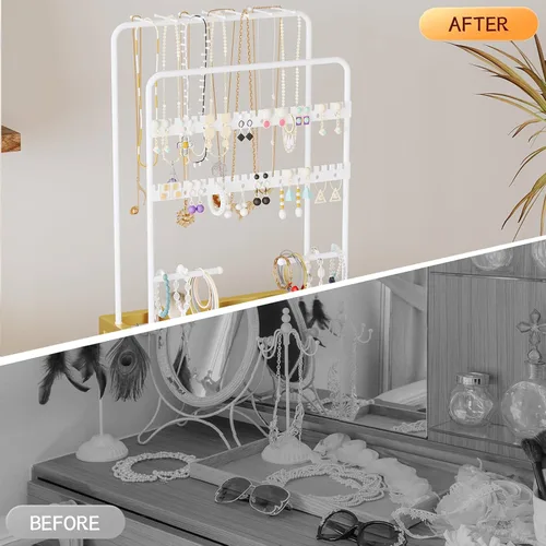 Vista 4 de Carrito organizador de maquillaje con 3 cajones, organizadores de joyas y almacenamiento para collar de aretes, organizador de almacenamiento grande