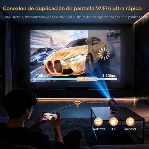 Vista 5 de Mini Proyector con WiFi y Bluetooth, Proyector Portátil Nativo 1080P Compatible con 4K con Soporte Ajustable de 180°, Pantalla Máxima de 180