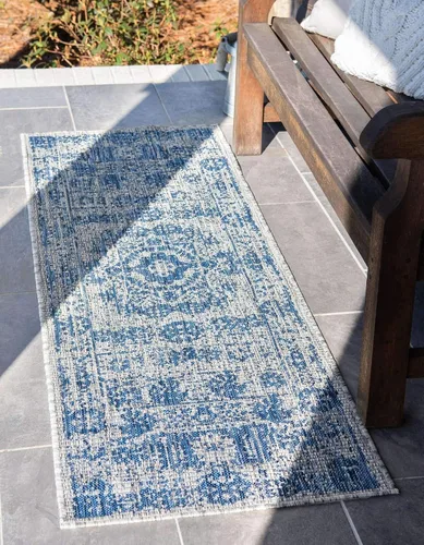 Vista 38 de Unique Loom Alfombra de la colección tradicional para exteriores, desgastada durante el tiempo (octágono de 5 pies y 3 pulgadas, azul/gris)