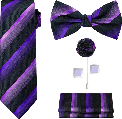 Vista 35 de TIE G 5pcs Tie Set in WHITE OR BLACK GIFT BOX: Solid Color Necktie, Satin Bow Tie, Pocket Square, Lapel, Cuff Links A-aqua