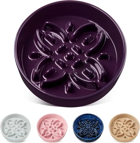 Vista 20 de vancasso Cuencos de alimentación lenta de cerámica para perros, cuencos de comida para perros con rompecabezas con laberinto floral, plato de comida