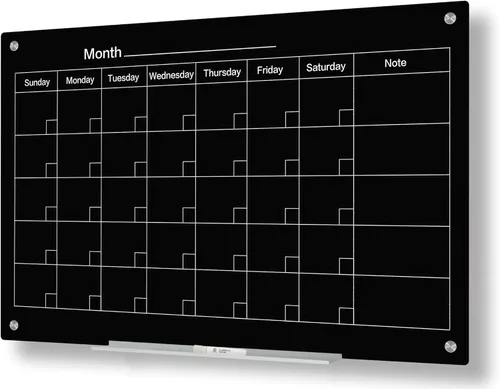 Vista 7 de J&J worldwide Pizarra blanca de vidrio magnético negro de 47 x 35 pulgadas, sin marco, de vidrio templado, borrado en seco, para montaje en pared