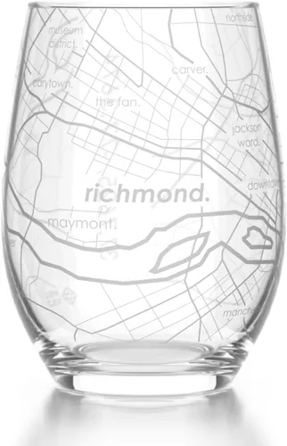 Vista 47 de Well Told Copa de vino sin tallo grabada con mapa de Atlanta, Georgia (15 oz, transparente) - Mapa de ciudad grabado, vaso personalizado, regalos