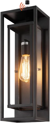 Vista 10 de mirrea Aplique de pared para exteriores de 14 pulgadas, 1 luz en negro mate, marco de metal rectangular y pantalla de vidrio transparente, luz