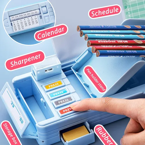 Vista 2 de Estuche de Lápices Multifuncional Pop Up con Lápiz y Borrador, Linda Caja Organizadora de Bolígrafos de Dibujos Animados, Papelería, Sacapuntas