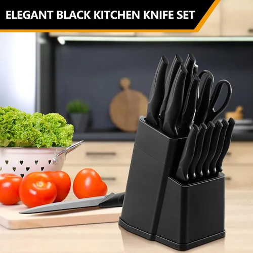 Vista 4 de E-far Juego de cuchillos con bloque, juego de 15 piezas de cuchillos de cocina con afilador, juego de cuchillos de chef de acero inoxidable de alto