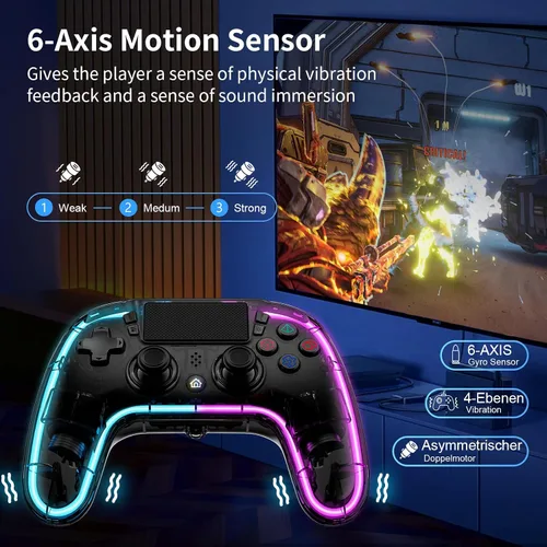 Vista 5 de BRHE Wireless PS4Controller with Hall Trigger Compatible with PS4SlimPro with Dual Vibration6-Axis Motion SensorRGB LED LightsProgramming Funtion