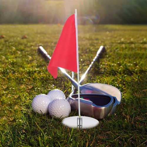 Vista 9 de BESPORTBLE Juego de banderas y tazas de palos de golf, mini taza de golf y banderas para poner golf de repuesto verde, copa de agujero para palo