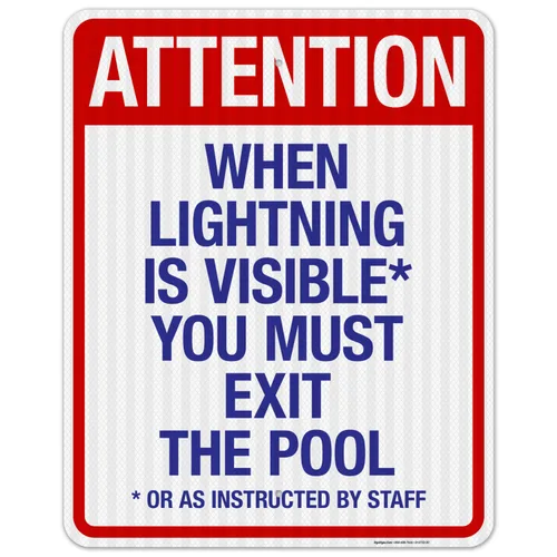Vista 27 de Letrero con texto en inglés "Attention When Lightning is Visible You Must Exit The Pool - Letrero de piscina, 10 x 14 pulgadas, libre de óxido