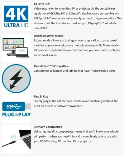 Vista 6 de Kensington Adaptador de video USB-C a HDMI 4K CV4000H (K33993WWA)