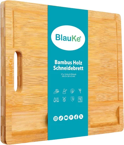 Vista 11 de Tabla de cortar de madera para cocina, tabla de cortar de bambú de 14 x 11 pulgadas con ranura para jugo, tabla de cortar de madera, bandeja