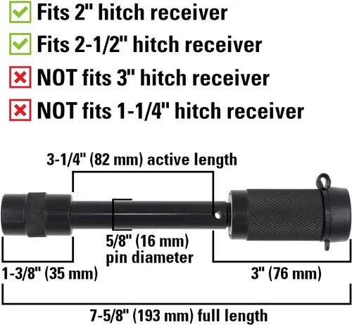 Vista 4 de TowWorks 79634 Juego de cerradura de enganche de remolque con llave igual de 5/8 pulgadas con tramo extra largo de 3-1/4 pulgadas, pasador