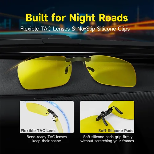 Vista 6 de Polarized Clip-On & Flip-Up Driving Glasses Night Vision & Sun Lenses, UV400 Over-Glasses