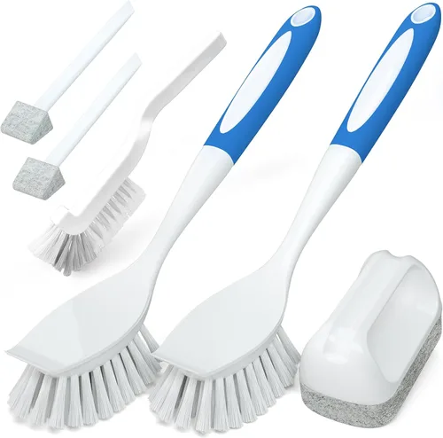 Vista 10 de Holikme Juego de cepillos de limpieza, estropajos para limpieza, cepillos de ranura para olla, sartén, fregadero de cocina, cepillos de alambre