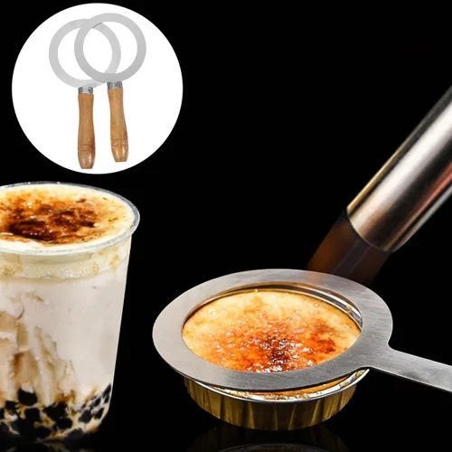 Vista 3 de Cabilock 2 anillos de acero inoxidable para hornear, taza de café con leche tostada, mango de madera, cubierta de junta para té, postre, tienda