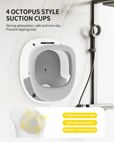 Vista 5 de Asiento de baño para bebés de 6 meses en adelante, asientos de baño para bebés sentados, 3 juguetes de baño para bebés, diseño abierto