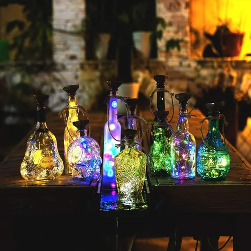 Vista 7 de YJFWAL Paquete de 12 luces solares mejoradas para botellas de vino, 20 luces LED impermeables de cobre, luces de cadena de corcho para decoración