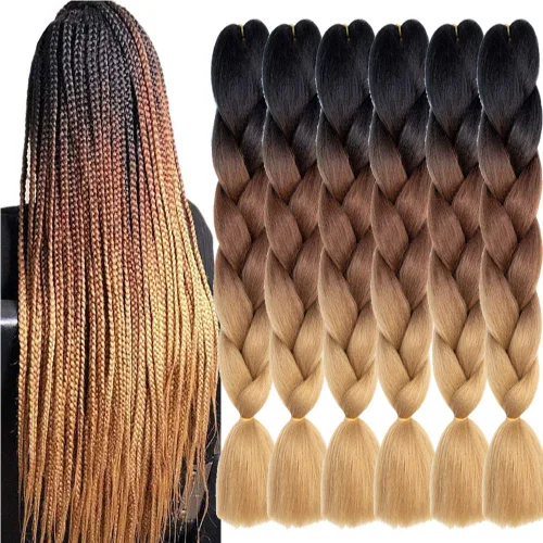 Vista 19 de 6 juegos de extensiones de cabello Kanekalon trenzado y sombreado, pelo de fibra sintética de alta temperatura de 24 pulgadas para trenzas crochet