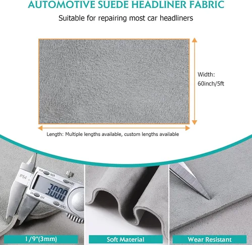 Vista 2 de 4Bang Tela de Forro Interior de Gamuza Gris para Reparación, Material de Micro-Gamuza para Forro Interior con Respaldo de Espuma, Repuesto