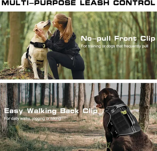 Vista 3 de Arnés para perros grandes resistente, arnés táctico sin tirones para perro con sistema Molle, chaleco para perro de servicio fácil de poner y Negro