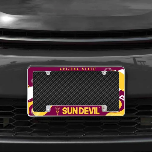 Vista 2 de Rico Industries ASU Wave - Marco de matrícula cromado de 12 x 6 pulgadas de la NCAA Arizona State Sun Devils para automóvil, camión, SUV Ola