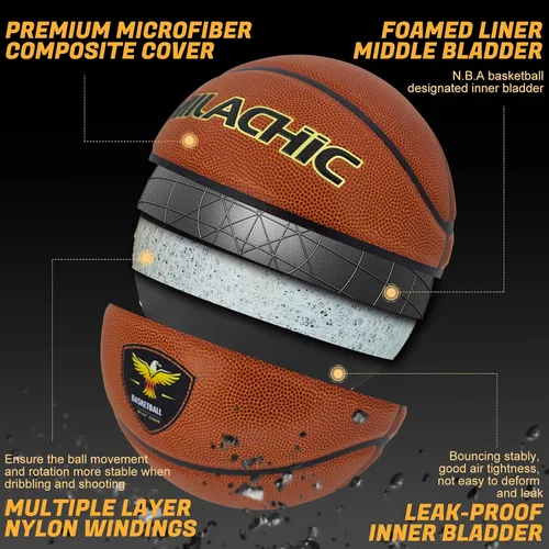 Vista 3 de Balones de baloncesto personalizados para interiores y exteriores, regalo de baloncesto de cuero compuesto con nombre, texto, logotipo
