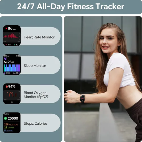 Vista 4 de Reloj inteligente para hombres y mujeres, reloj inteligente HD de 1.85 pulgadas para iPhone/Samsung/Android (respuesta/hace), rastreador de Negro
