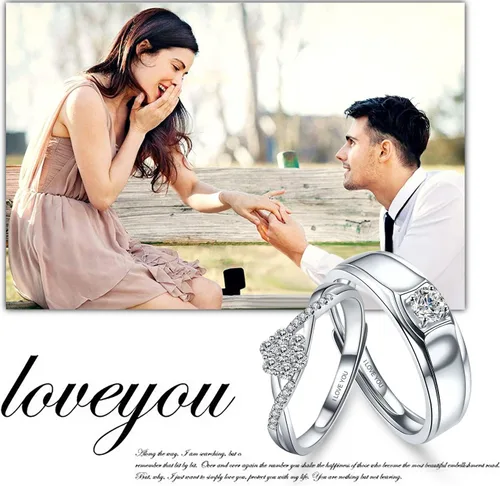 Vista 2 de Sunamy Juego de anillos de pareja a juego de amor sin fin para él y ella, diseño de corazón romántico de plata S925, anillo de compromiso