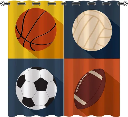 Vista 11 de Cortinas opacas de fútbol americano Sports America para niñas y niños, decoración del hogar, fondo de primer plano de cordones de rugby, cortinas