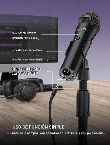 Vista 4 de FIFINE - Micrófono dinámico USB/XLR para grabación de podcast, juego de micrófono de mano de estudio con soporte de escritorio para voz, voz en off