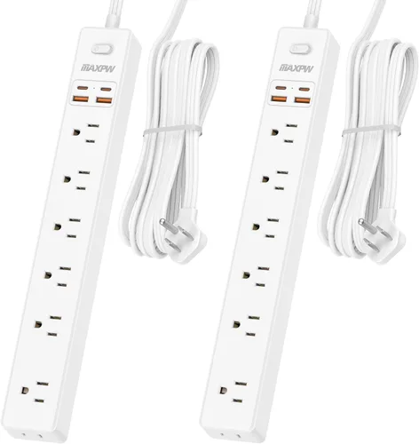 Vista 12 de Regleta protectora de sobretensiones de 10 pies, 7 tomacorrientes, 4 puertos USB (2 USB C), cable de extensión plano ultrafino y enchufe plano, 1700